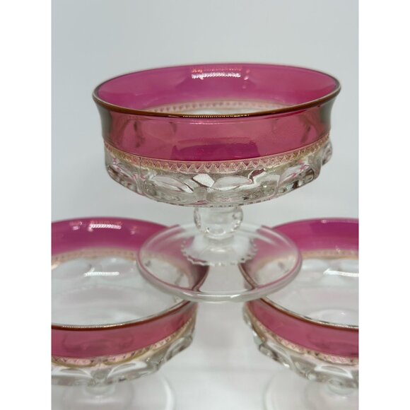 VTG Tiffin Kings Crown Thumbprint Sherbet/Dessert Dishes Set of 3 Glass Pedestal - Picture 2 of 7